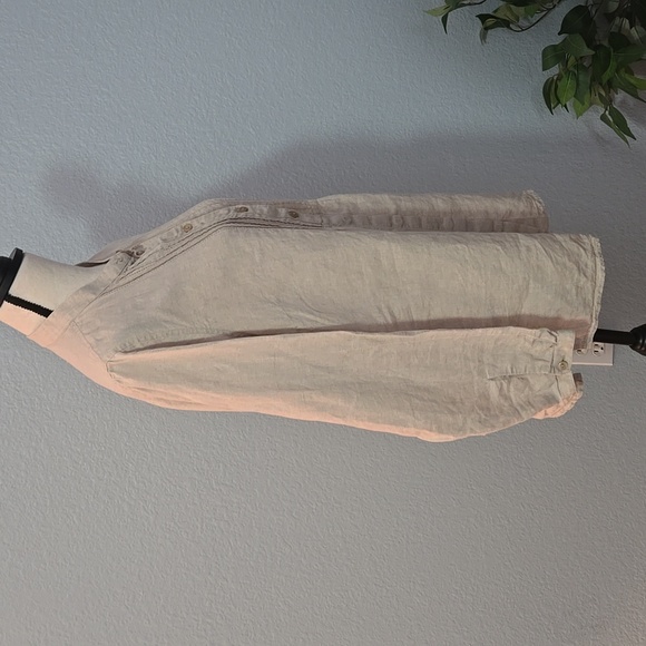 LL BEAN Linen Long Sleeve Button Down Top Blouse Cream Sz Large Preppy - Picture 7 of 13